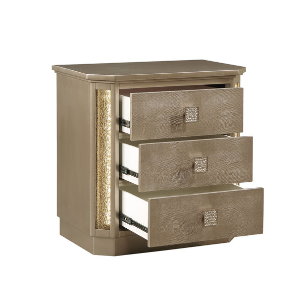 English Elm Medusa 4Pc Bedroom Set In Opulent Gold With Led Accents & Plush Upholstery For Luxurious Style B009S01073