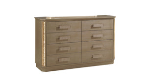 English Elm Medusa 6-Drawer Dresser in Gold & Copper Finish with LED Accent, Snake Skin Texture, Spacious Storage G150109078