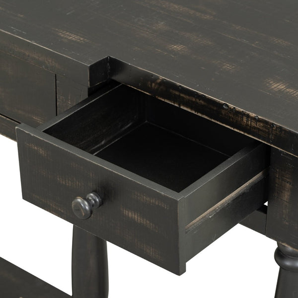 English Elm U_style Retro Console Table Pine Legs Four Drawers Open Shelf Hallway Entryway WF312987AAB