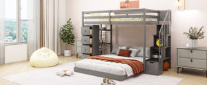 English Elm Twin Over Full Bunk Bed with Storage Stairs Drawers and Side Shelves in White LT000358AAE