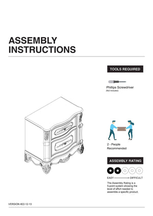 English Elm Pearl Luxury Baroque Nightstand with Genuine Marble Top, Solid Wood 2-Drawer Bedside Table, 29.5"W B011140212