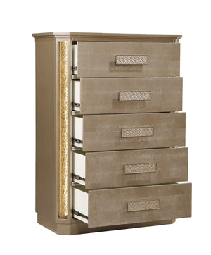 English Elm Medusa Opulent 5PC Bedroom Set Queen with LED Lights, Gold-Copper Snake Skin Finish & Storage Drawers B009S01777