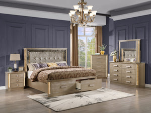 English Elm Medusa 5Pc Bedroom Set - Luxurious Gold Wood Finish, Led Lighting & Abundant Storage Solutions! B009S01074