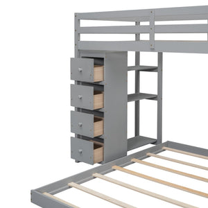 English Elm Twin Over Full Bunk Bed with Storage Stairs Drawers and Side Shelves in White LT000358AAE