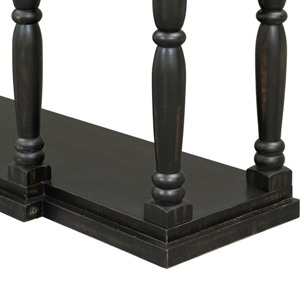 English Elm U_style Retro Console Table Pine Legs Four Drawers Open Shelf Hallway Entryway WF312987AAB