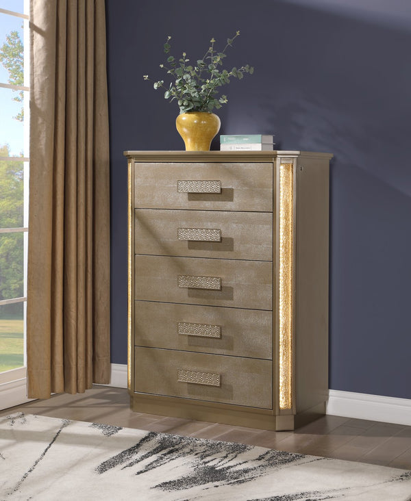 English Elm Medusa Opulent 5PC Bedroom Set Queen with LED Lights, Gold-Copper Snake Skin Finish & Storage Drawers B009S01777