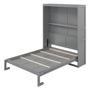 English Elm Full Size Murphy Wall Bed with Integrated Shelving for Studio or Guest Room Use LP000692AAE-1