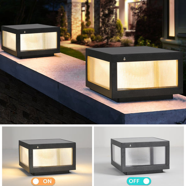 English Elm 12" Black Solar Powered Led Post Cap Light - Modern Outdoor Accent For Decks, Patios & Pathways (2-Pack) W1340133327