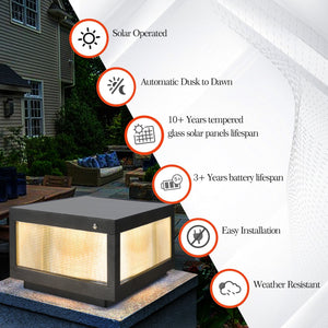English Elm 12" Black Solar Powered Led Post Cap Light - Modern Outdoor Accent For Decks, Patios & Pathways (2-Pack) W1340133327