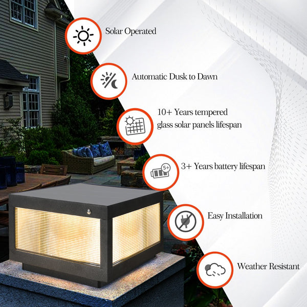English Elm 12" Black Solar Powered Led Post Cap Light - Modern Outdoor Accent For Decks, Patios & Pathways (2-Pack) W1340133327