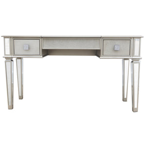 English Elm Mirrored Vanity Desk with Drawers, Silver Flip-Up Makeup Table Set with Stool, Crystal Knobs, Storage W2170140324