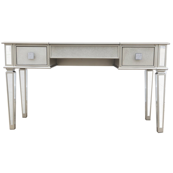English Elm Mirrored Vanity Desk with Drawers, Silver Flip-Up Makeup Table Set with Stool, Crystal Knobs, Storage W2170140324