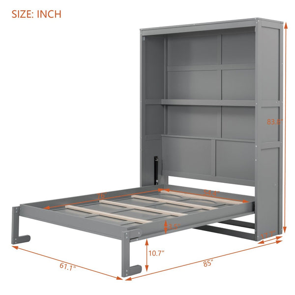 English Elm Full Size Murphy Wall Bed with Integrated Shelving for Studio or Guest Room Use LP000692AAE-1