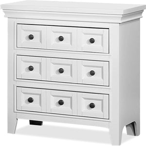 English Elm Transitional Castile Nightstand with Crown Molding, 3 Window-Panel Drawers & Nickel Hardware, 26"W White 30 L x 19 W x 31 H B011140213