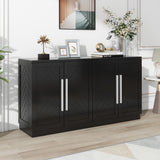 English Elm Trexm Sideboard With 4 Doors Large Storage Space Buffet Cabinet With Adjustable Shelves and Silver Handles For Kitchen, Dining Room, Living Room (Black)