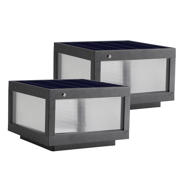 English Elm 12" Black Solar Powered Led Post Cap Light - Modern Outdoor Accent For Decks, Patios & Pathways (2-Pack) W1340133327