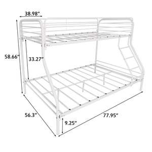 English Elm Twin-Over-Full Heavy Duty Metal Bunk Bed Frame, 20% Stronger, Noise-Free Platform, White, Storage W840140153