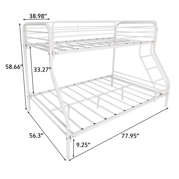English Elm Twin-Over-Full Heavy Duty Metal Bunk Bed Frame, 20% Stronger, Noise-Free Platform, White, Storage W840140153