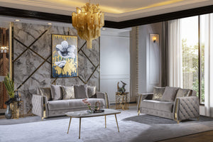 English Elm Lust 2Pc Modern Living Room Set In Elegant Taupe - Multi-Functional Sofa & Loveseat With Storage B009S02065