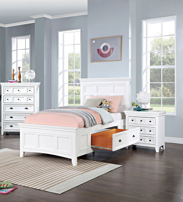 English Elm Transitional Castile Nightstand with Crown Molding, 3 Window-Panel Drawers & Nickel Hardware, 26"W White 30 L x 19 W x 31 H B011140213