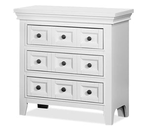 English Elm Transitional Castile Nightstand with Crown Molding, 3 Window-Panel Drawers & Nickel Hardware, 26"W White 30 L x 19 W x 31 H B011140213