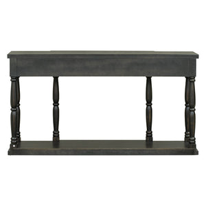 English Elm U_style Retro Console Table Pine Legs Four Drawers Open Shelf Hallway Entryway WF312987AAB