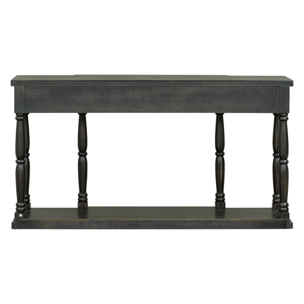 English Elm U_style Retro Console Table Pine Legs Four Drawers Open Shelf Hallway Entryway WF312987AAB