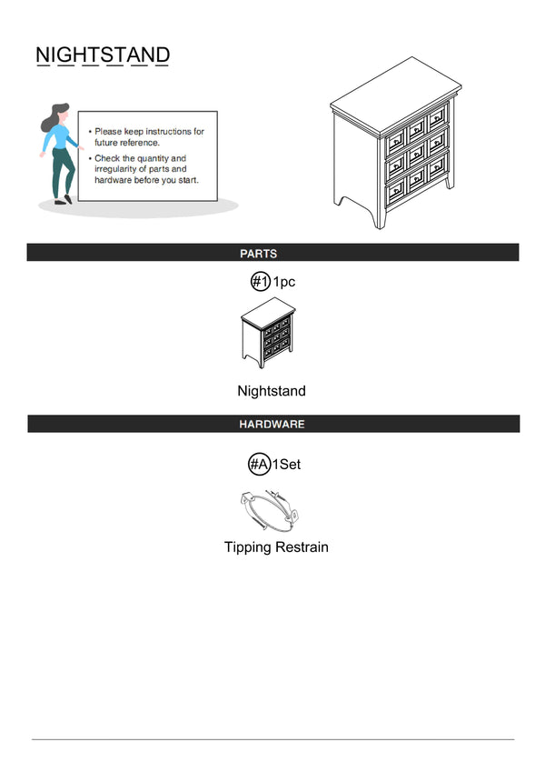 English Elm Transitional Castile Nightstand with Crown Molding, 3 Window-Panel Drawers & Nickel Hardware, 26"W Gray 30 L x 19 W x 31 H B011140215