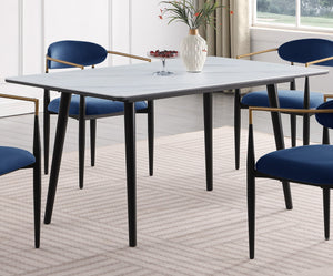 English Elm Modern 5pc Dining Set with Black Sintered Stone Table and Blue Fabric Chairs, Stylish Comfort and Durability White+Blue 65.25 L x 40.25 W x 5.5 H B011S00614