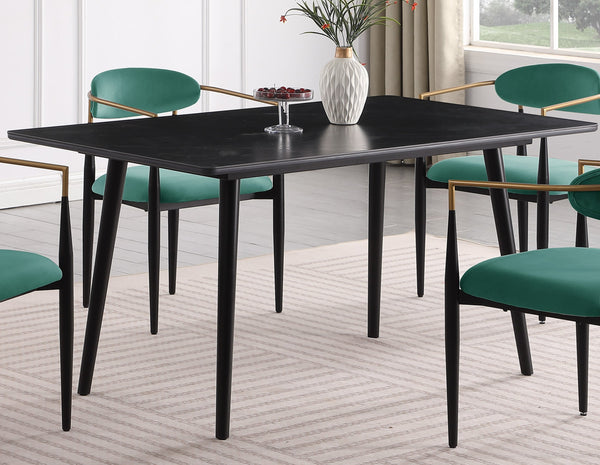English Elm Modern 5pc Dining Set with Black Sintered Stone Table and Blue Fabric Chairs, Stylish Comfort and Durability Blackish Green 65.25 L x 40.25 W x 5.5 H B011S00612