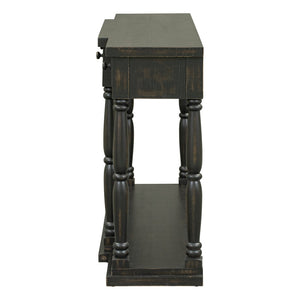 English Elm U_style Retro Console Table Pine Legs Four Drawers Open Shelf Hallway Entryway WF312987AAB
