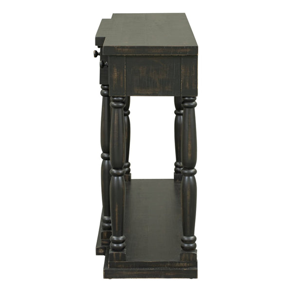 English Elm U_style Retro Console Table Pine Legs Four Drawers Open Shelf Hallway Entryway WF312987AAB