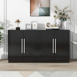 English Elm Trexm Sideboard With 4 Doors Large Storage Space Buffet Cabinet With Adjustable Shelves and Silver Handles For Kitchen, Dining Room, Living Room (Black)