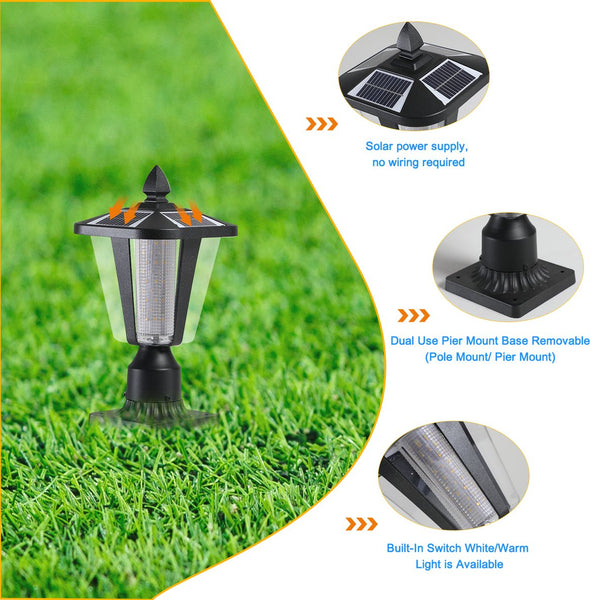 English Elm 15"(H) Solar Powered Outdoor Lantern with Auto Dusk-to-Dawn LED, Modern Garden Pathway Lights (2-Pack) W1340133335