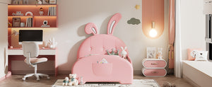 English Elm Twin Rabbit-Shape Upholstered Princess Bed with Headboard & Footboard, Sturdy Slat Platform, Durable MDF Frame Pink 42.91 L x 34.65 W x 6.5 H N733P198764H