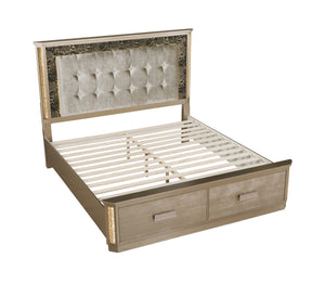 English Elm Medusa 4Pc Bedroom Set In Opulent Gold With Led Accents & Plush Upholstery For Luxurious Style B009S01073