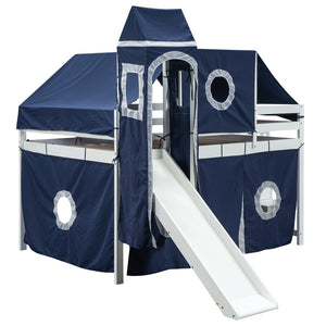 Hearth and Haven Wood Full Size Tower-Shaped Loft Bed with Tent, Staircase and Slide, Blue LT000569AAC