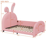 English Elm Twin Size Upholstered Rabbit-Shape Princess Bed ,Twin Size Platform Bed With Headboard and Footboard,Pink