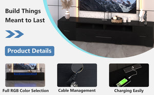 English Elm [Video] TV Console with Storage Cabinets, RGB APP & Remote Control, 31 Modes, USB Power Ports, Modern W1701136991