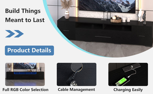 English Elm [Video] TV Console with Storage Cabinets, RGB APP & Remote Control, 31 Modes, USB Power Ports, Modern W1701136991