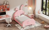 English Elm Twin Size Upholstered Rabbit-Shape Princess Bed ,Twin Size Platform Bed With Headboard and Footboard,Pink