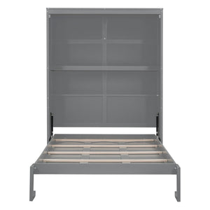 English Elm Full Size Murphy Wall Bed with Integrated Shelving for Studio or Guest Room Use LP000692AAE-1