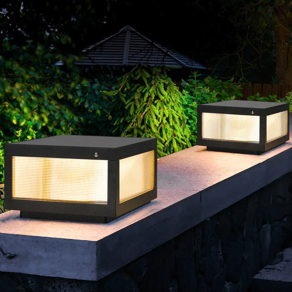 English Elm 12" Black Solar Powered Led Post Cap Light - Modern Outdoor Accent For Decks, Patios & Pathways (2-Pack) W1340133327