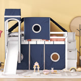 Hearth and Haven Wood Full Size Tower-Shaped Loft Bed with Tent, Staircase and Slide, Blue LT000569AAC