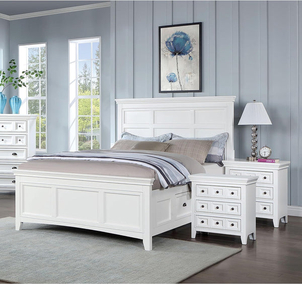 English Elm Transitional Castile Nightstand with Crown Molding, 3 Window-Panel Drawers & Nickel Hardware, 26"W White 30 L x 19 W x 31 H B011140213