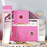 Hearth and Haven Wood Twin Size Tower-Shaped Loft Bed with Tent, Staircase and Slide, Pink LT000568AAH