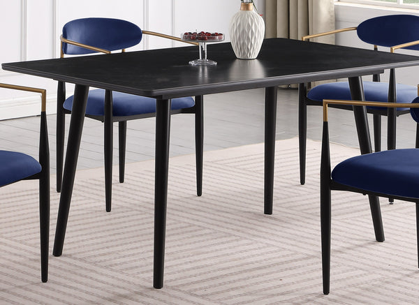 English Elm Modern 5pc Dining Set with Black Sintered Stone Table and Blue Fabric Chairs, Stylish Comfort and Durability Black+Blue 65.25 L x 40.25 W x 5.5 H B011S00610