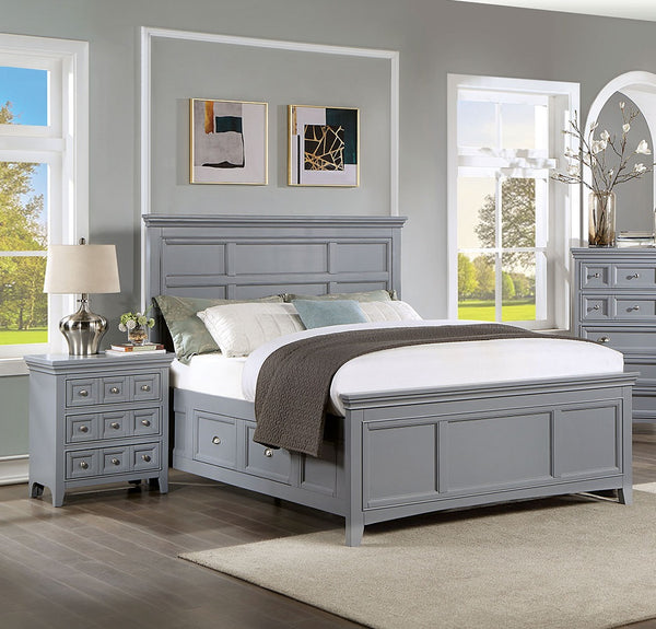 English Elm Transitional Castile Nightstand with Crown Molding, 3 Window-Panel Drawers & Nickel Hardware, 26"W Gray 30 L x 19 W x 31 H B011140215