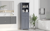 English Elm Bathroom Storage Cabinet, Tall Storage Cabinet With Two Drawers, Open Storage, Adjustable Shelf, Grey