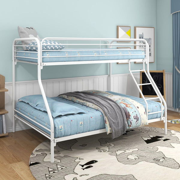 English Elm Twin-Over-Full Heavy Duty Metal Bunk Bed Frame, 20% Stronger, Noise-Free Platform, White, Storage W840140153